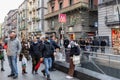 Street crowded with people with protective masks, in Naples, Italy