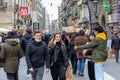 Street crowded with people with protective masks, in Naples, Italy