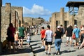 Street Crowded With Visitors in Pompei, Italy