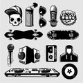 Street culture icons set. Hip-hop and rap signs collection on isolated background.