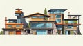 A street with cute modern residental houses in the neighborhood. Suburb architecture or village cottages. Generated AI. Royalty Free Stock Photo