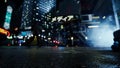 Street in Cybercity, road closeup, people on the blurred background, 3d Animation