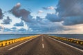 Street on the dam to the North Sea island of Romo in the Danish part of the Wadden Sea National Park