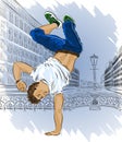 Street dancer on city abstract background