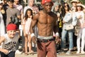 A street dancer doing a dance show in a Paris street, using children in the public Royalty Free Stock Photo