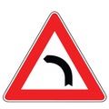 Street DANGER Sign. Road Information Symbol. Dangerous left turn.