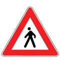 Street DANGER Sign. Road Information Symbol. Pedestrians can be found crossing the road.