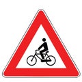 Street DANGER Sign. Road Information Symbol. Proximity of a place frequently used by cyclists.