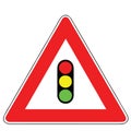 Street DANGER Sign. Road Information Symbol. Proximity of a place where traffic is regulated by light signals