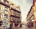 Street decorated for Christmas.