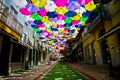 Street decorated with colored umbrellas, Agueda, Portugal Royalty Free Stock Photo