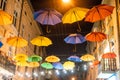 Street decorated with colored umbrellas. Lviv Ukraine. Royalty Free Stock Photo