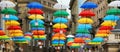 Street decorated with colored umbrellas. Royalty Free Stock Photo