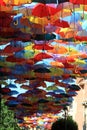Street decorated with colored umbrellas.Madrid,Getafe, Spain