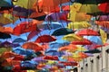 Street decorated with colored umbrellas.Madrid,Getafe, Spain