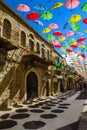 Street, decorated with colorful umbrellas, Jerusalem Royalty Free Stock Photo