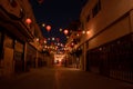 Street decoration Chinatown Central Plaza neon lights of building in Los Angeles, California