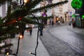 street decoration for christmas and new year, christmas tree with lights, macro, blurred background, selective focus Royalty Free Stock Photo