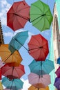 Street decoration colorful umbrellas floating background