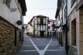 Street that divides in two in covarrubias with its typical white adobe and half-timbered houses of Burgos, Burgos Royalty Free Stock Photo