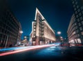 Street in downtown Hamburg and Chilehaus building at night - Hamburg, Germany