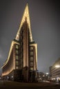 Street in downtown Hamburg and Chilehaus building at night- Hamburg, Germany