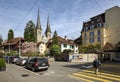 Street Dreilindenstrasse. View of St. Leodegar Church. Luzern, Switzerland Royalty Free Stock Photo