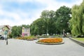 Street in Drohobych town with nice park