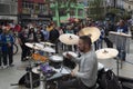 an street drummer performance at downtwon street Royalty Free Stock Photo