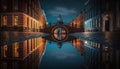 Street of Dublin bridge and buildings river reflection with light Royalty Free Stock Photo