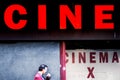 Street entrance to a pornographic cinema at Montparnasse, Paris, France.