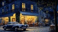 Street of Europe at the beginning of the 20th century. Street cafe, terrace in summer. Oil paint effect. Royalty Free Stock Photo