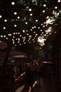 street in the evening decoration with light bulbs, August 2018 Lviv Ukraine Royalty Free Stock Photo