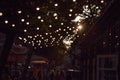 Street in the evening decoration with light bulbs, August 2018 Lviv Ukraine Royalty Free Stock Photo