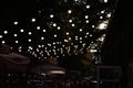 Street in the evening decoration with light bulbs, August 2018 Lviv Ukraine Royalty Free Stock Photo