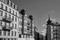 street with facades of historic tenement houses in the city of Poznan Royalty Free Stock Photo