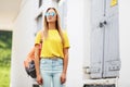 Street fashion concept - bright hipster girl in sunglasses