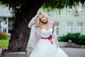 Beautiful bride with tattoo at wedding morning Royalty Free Stock Photo