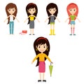 Street fashion girls models wear style fashionable stylish woman characters clothes looks vector illustration