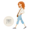 Street fashion. Vector illustration with young girl