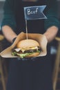 Street fast food festival, hamburger with beef Royalty Free Stock Photo