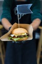 Street fast food festival, hamburger with beef Royalty Free Stock Photo