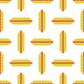 Street Fast Food Seamless Pattern. Fresh Hot Dog. Unhealthy High Calories Meal