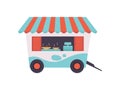 Street Fast Food Store on Wheels, Mobile Food Trailer Vector Illustration