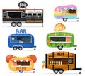 Street fast food truck set in flat style