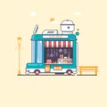 Street And Fast FoodTruck Flat Vector Illustration