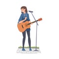 Street Female Musician Playing Acoustic Guitar, Live Performance Concept Cartoon Style Vector Illustration