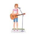 Street Female Musician Playing Acoustic Guitar and Singing, Live Performance Concept Cartoon Style Vector Illustration