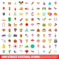 100 street festival icons set, cartoon style Royalty Free Stock Photo