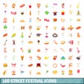 100 street festival icons set, cartoon style Royalty Free Stock Photo